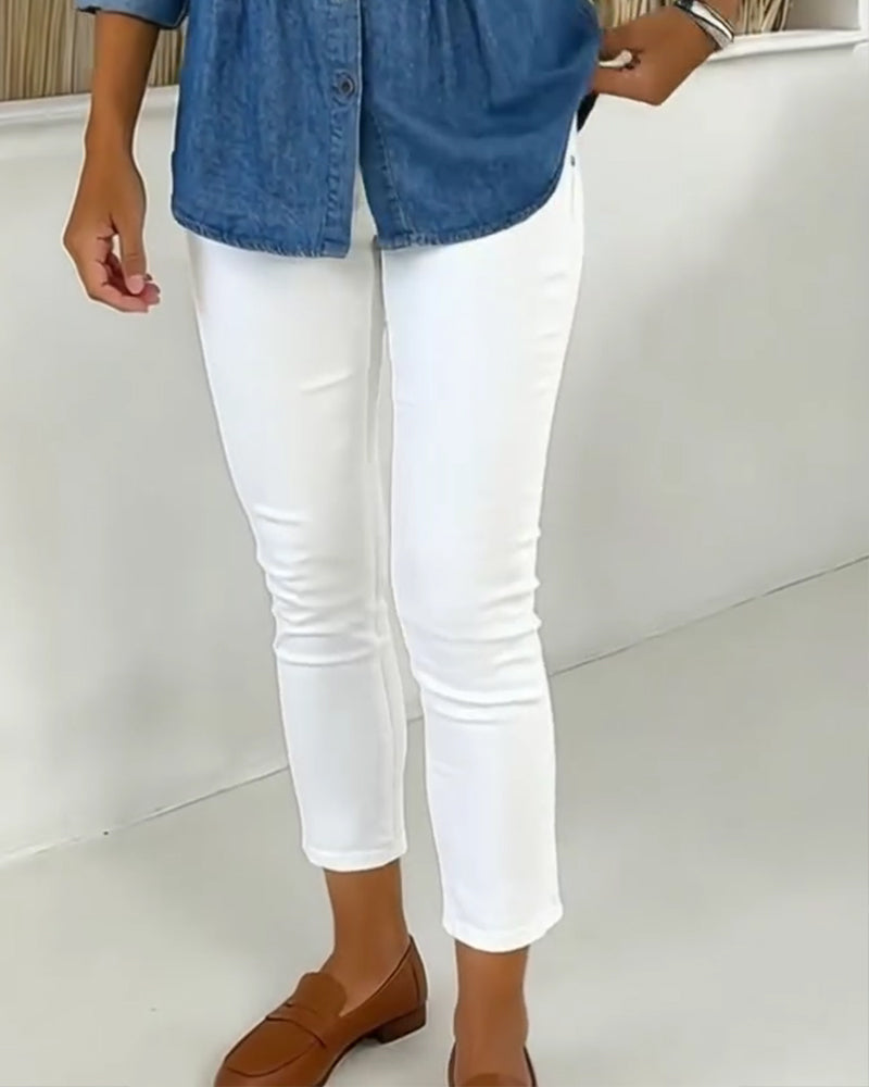 Pantalon Taille Haute Slim-Fit Cropped
