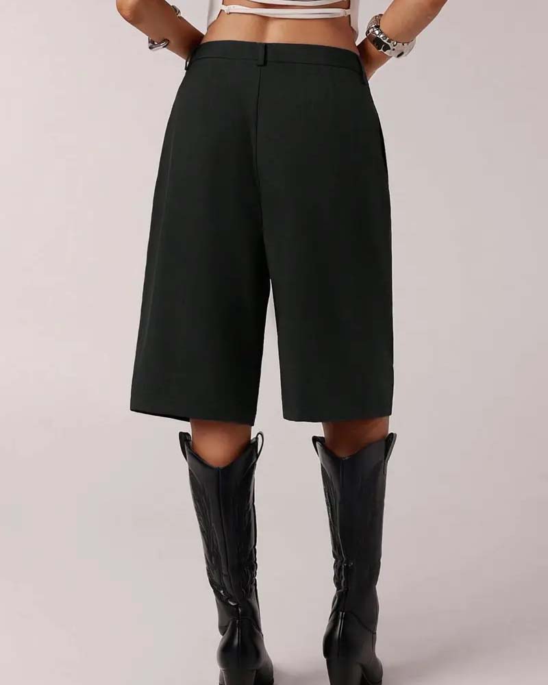 Blazer Pantalon Bermuda Jambe Droite Poche Décontracté