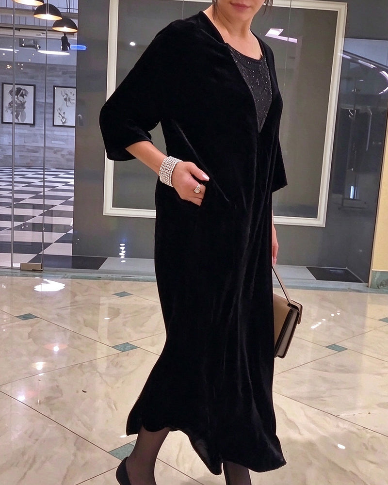 Robe Col En V Manche Mi-Longue Ample Évasée