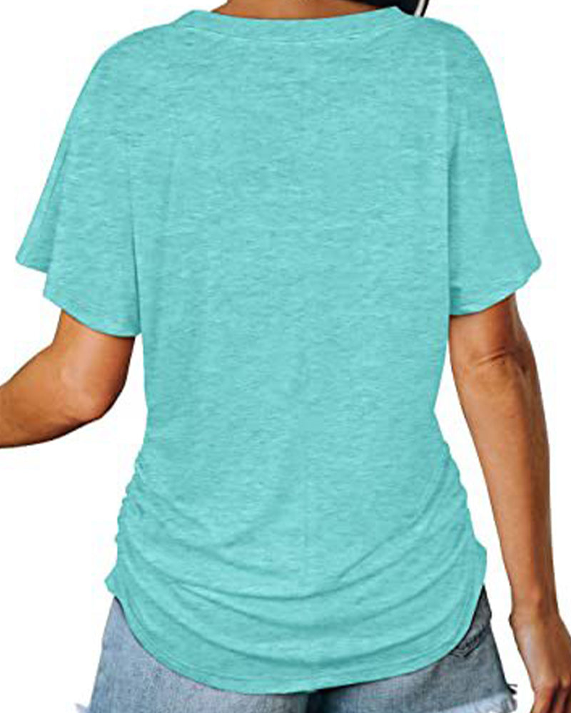 T-Shirt Plissé Uni Col En V