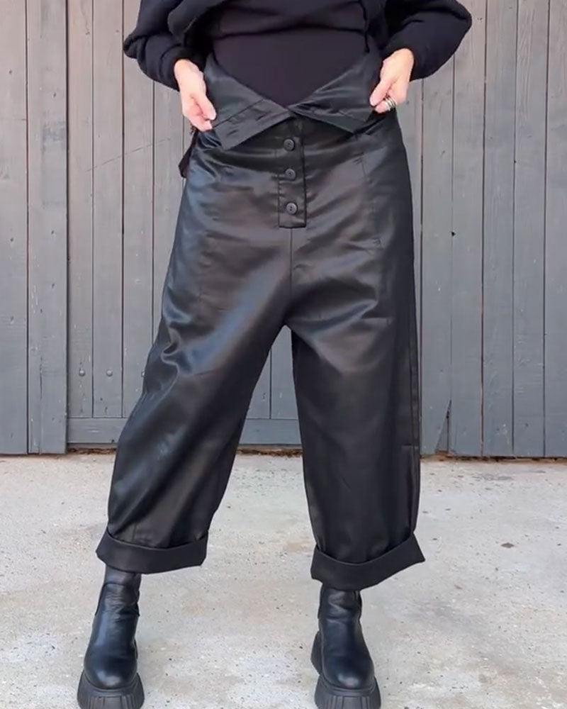 Pantalon Taille Haute Jambe Large Ourlet Roulé