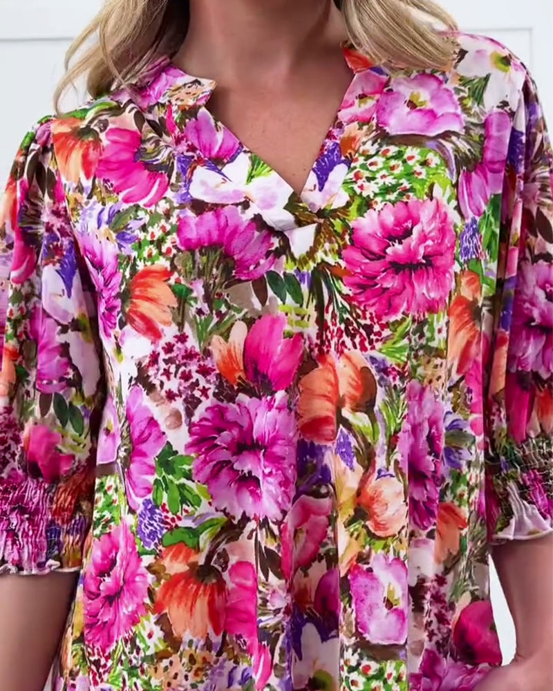 Blouse Manches Courtes Tendance Fleuri