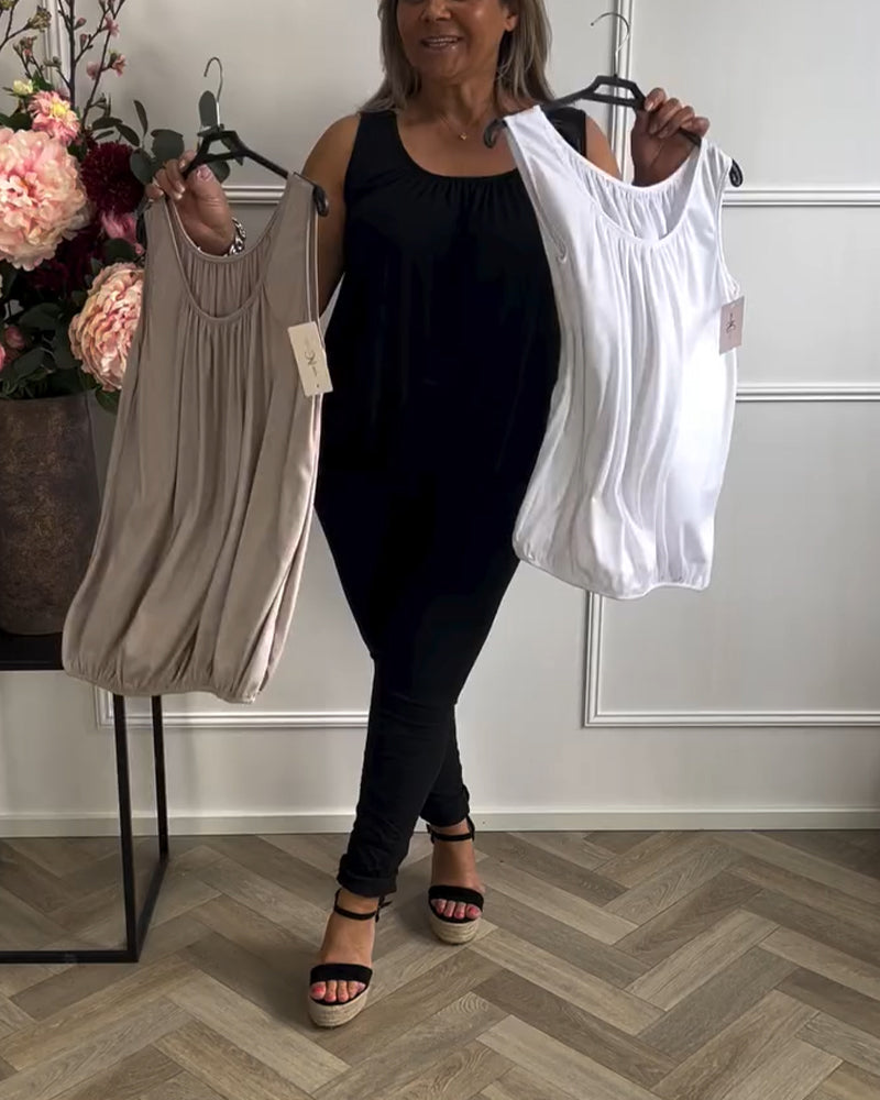 Débardeur Sans Manches Uni Plissé