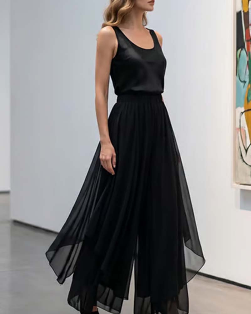 Pantalon Ample Asymétrique Décontracté Jambe Large