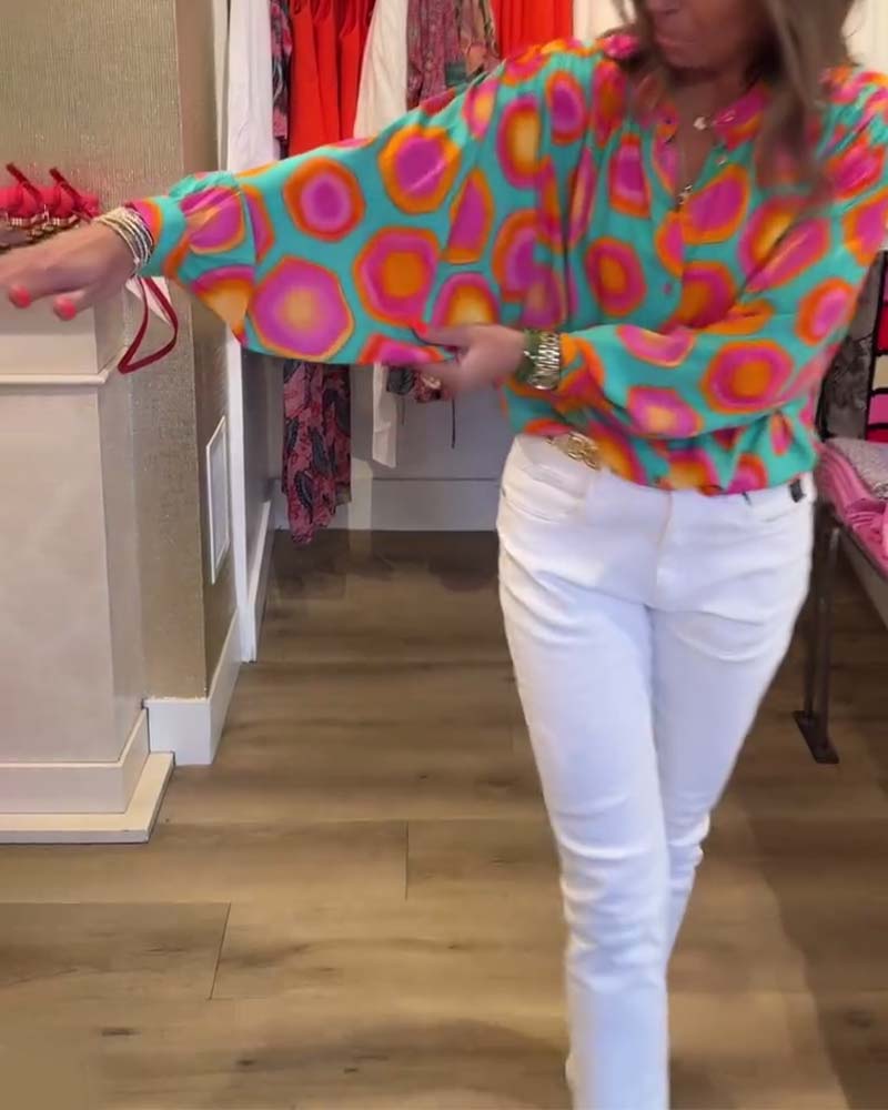 Chemise col montant imprimé géométrique coloré