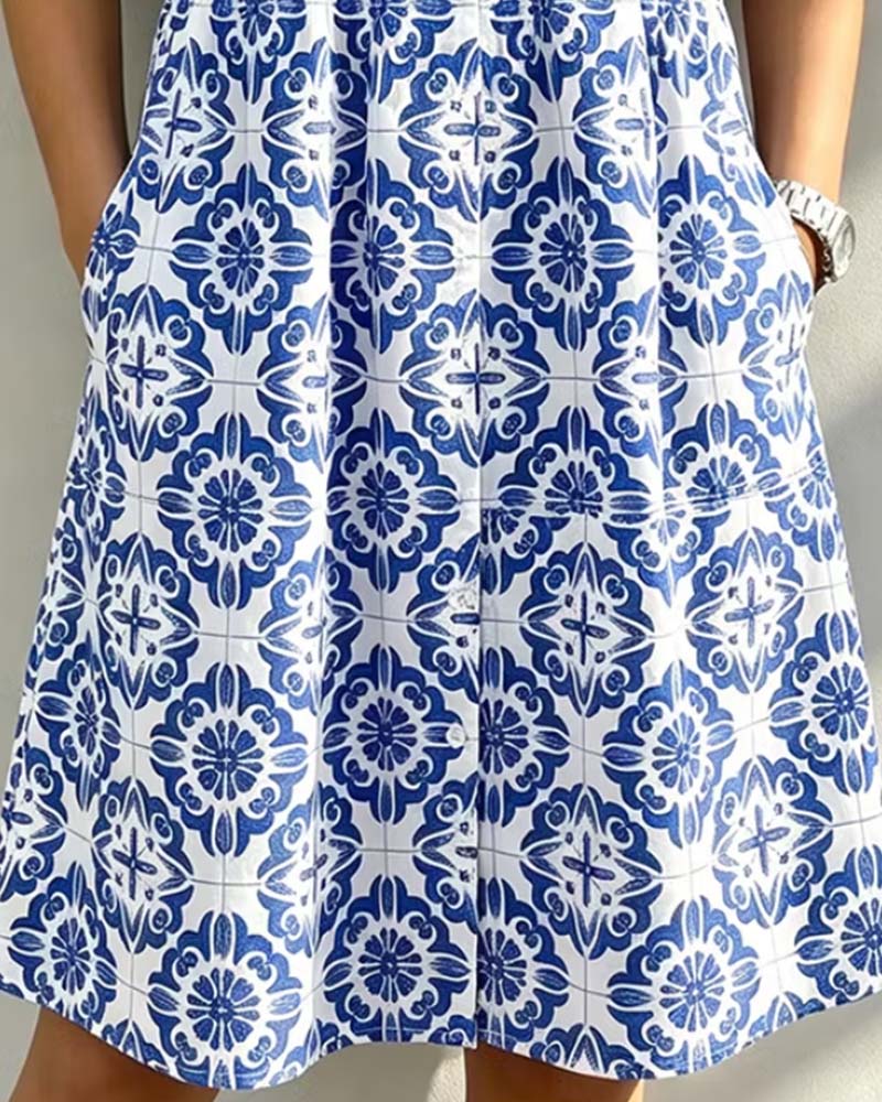 Robe Col Chemise Poche Imprimé