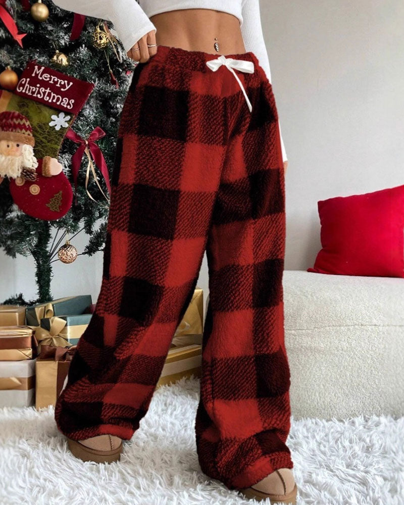 Pantalon À Carreaux Cordon Long