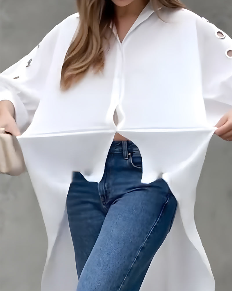 Blouse Lâche Évidé Bouton Irrégulier