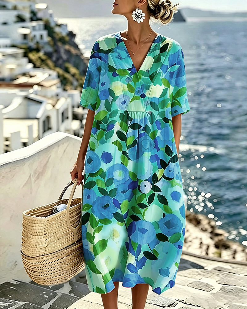 Robe Aquarelle Florale Col V
