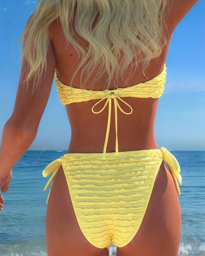 Bikini Halter V Profond Cœur Froncé