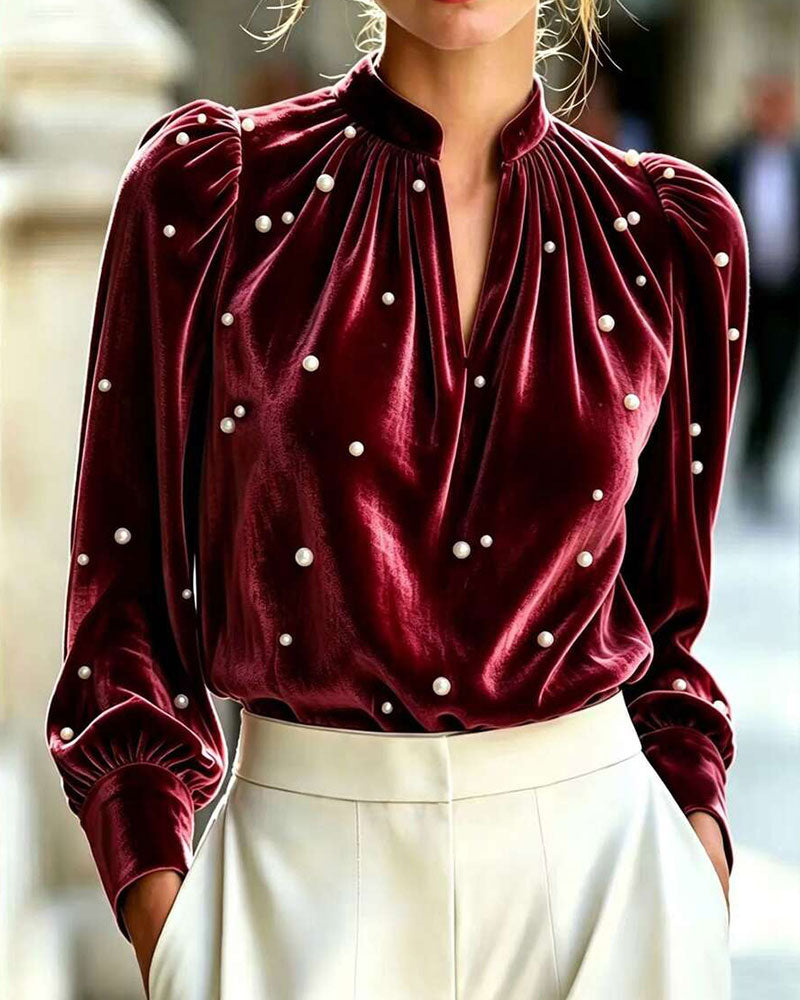 Haut Col V Décontracté Manche Longue