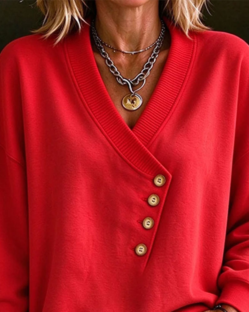 Sweat Diagonal Bouton Col En V Pull