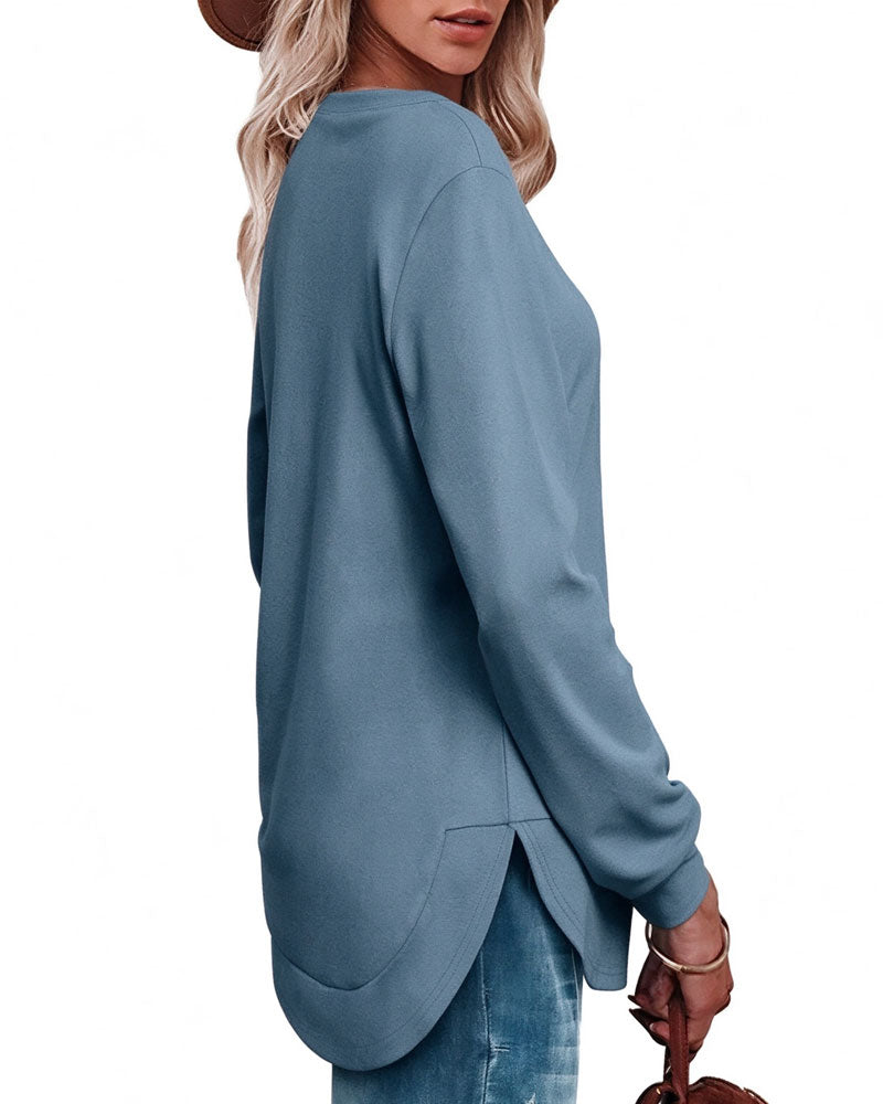 Sweat Col Rond Ourlet Courbé Uni