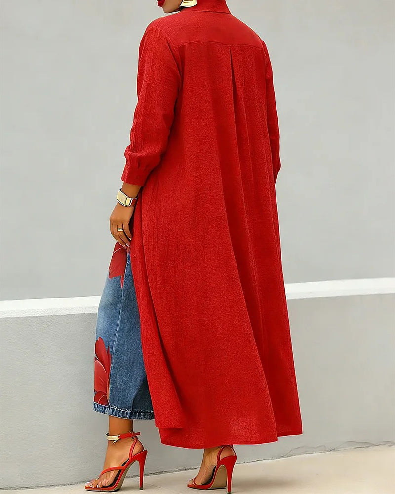 Robe Chemise Élégante À Manches Longues
