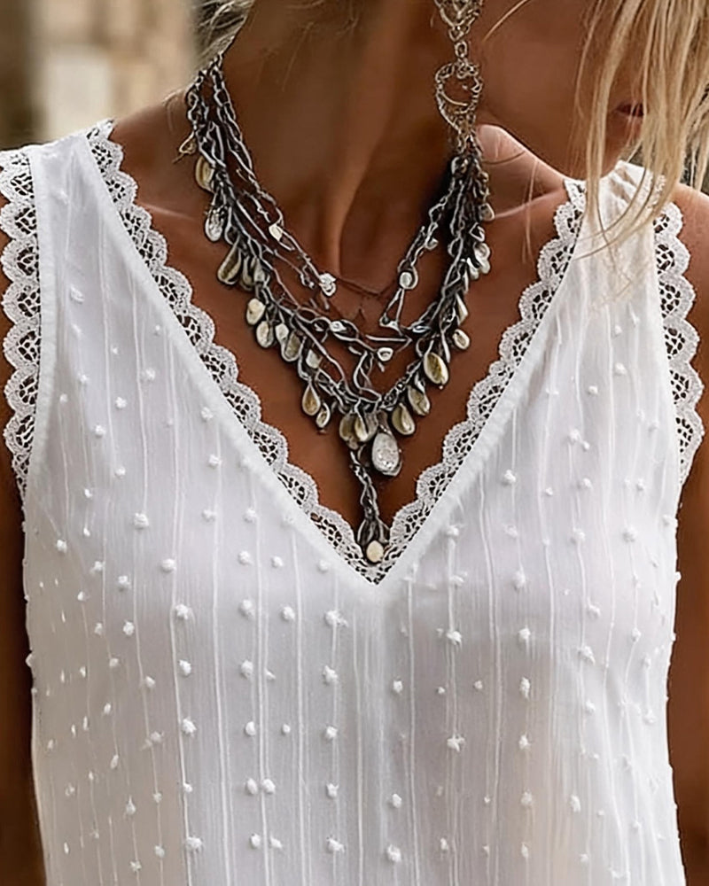 Tank Top Dentelle Garniture Jacquard