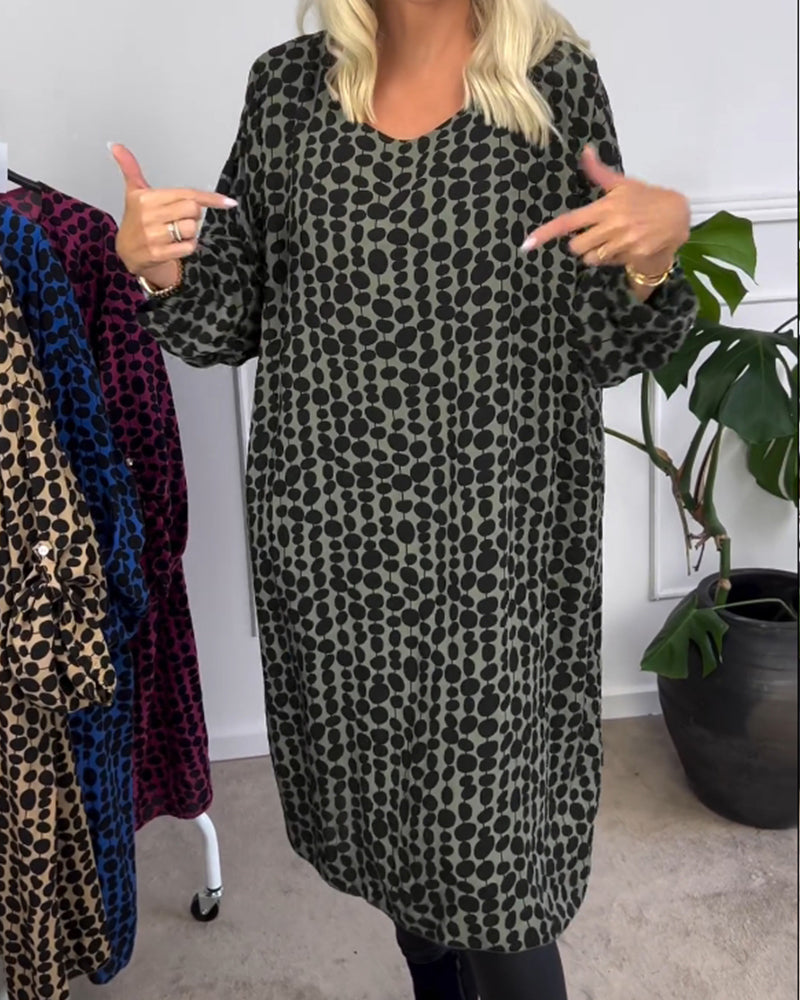 Robe col V rétro à pois