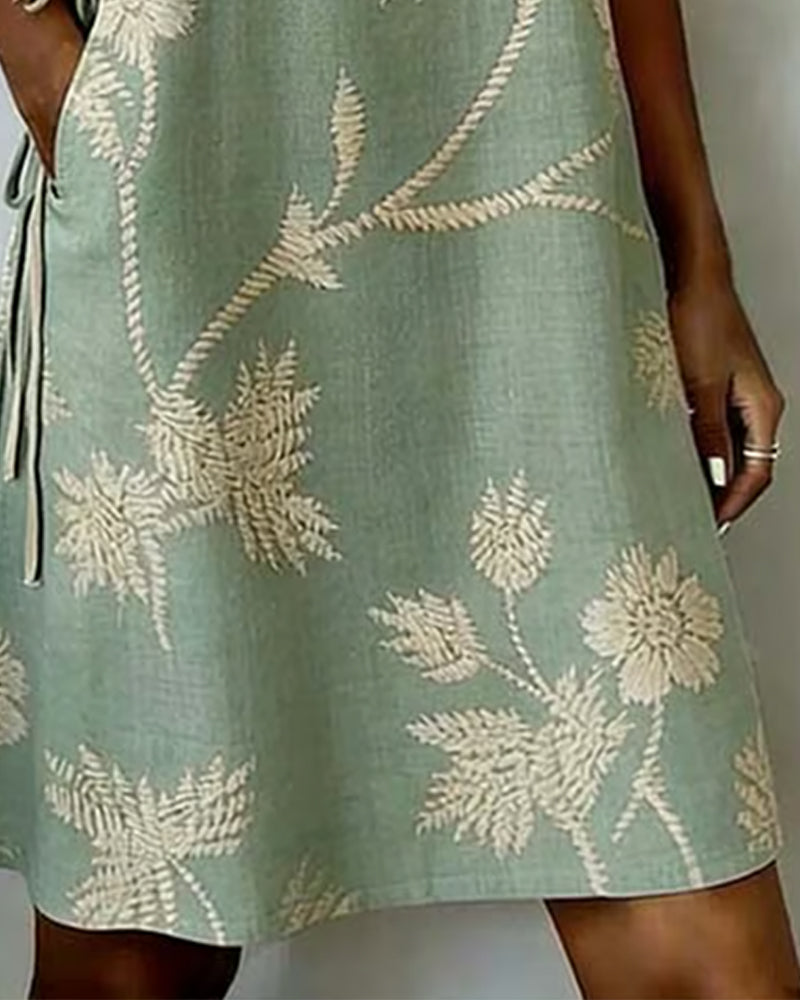 Robe Bouton Diagonal Imprimé Col V Midi