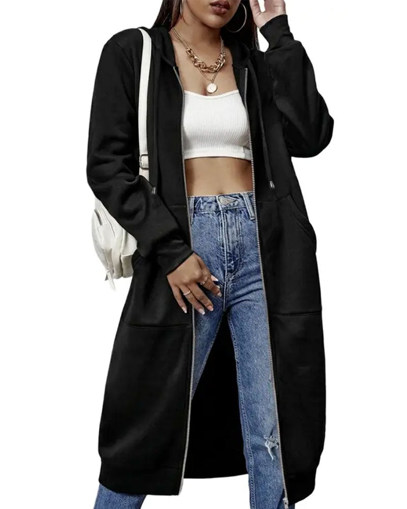 Manteau Long Capuche Fermeture Éclair Sweatshirt