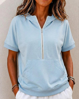 Blouse Fermeture Éclair Poche Manche Courte