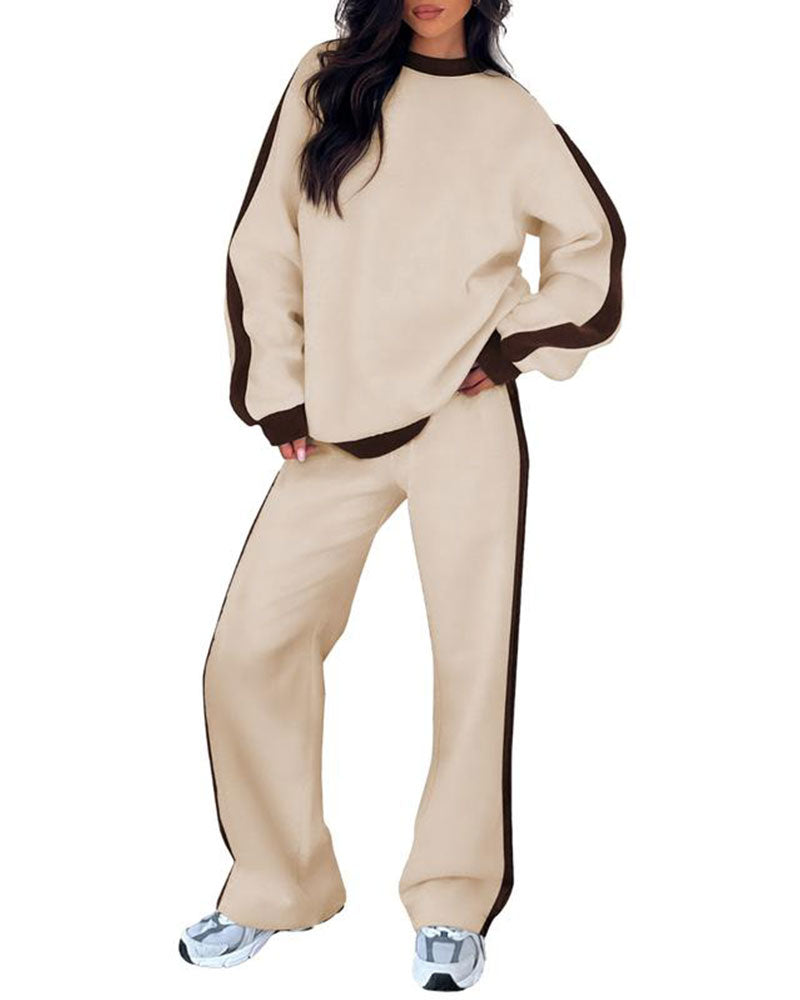 Ensemble Côté Bloc De Couleur Col Rond Sweatshirt