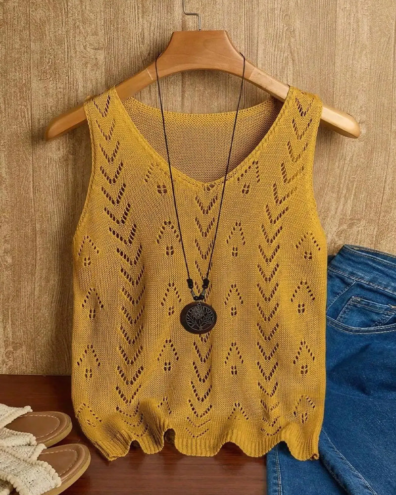 Pullover Col En V Découpe Sans Manches