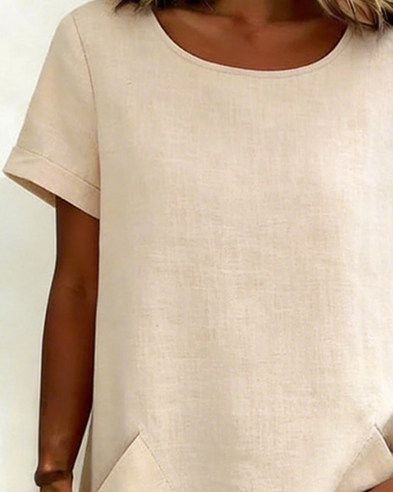 Blouse Col Rond Irrégulier Poche