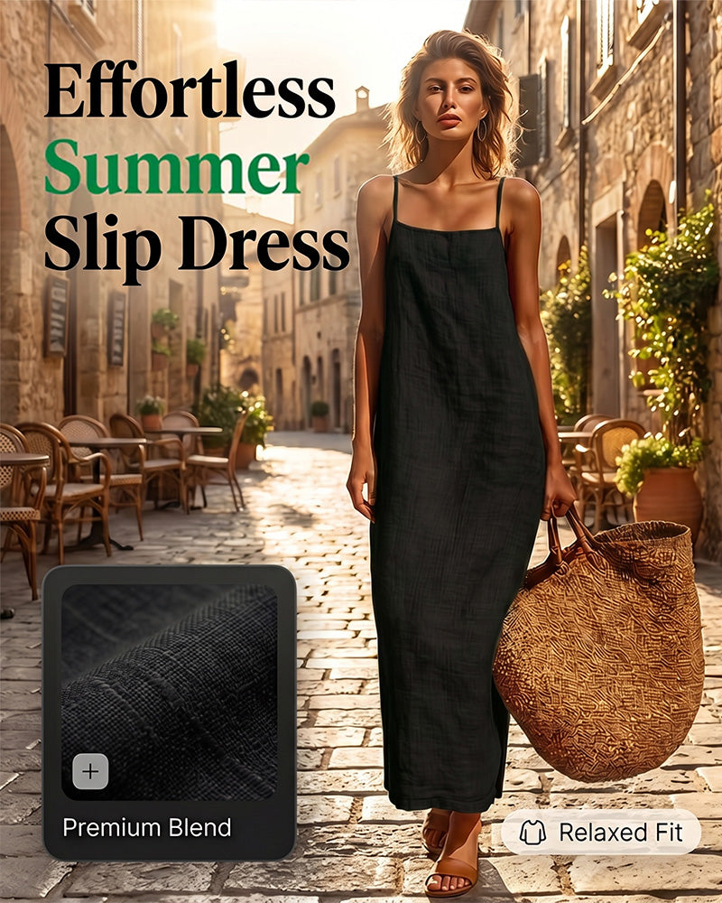 Robe Unie Bretelles Spaghetti Maxi