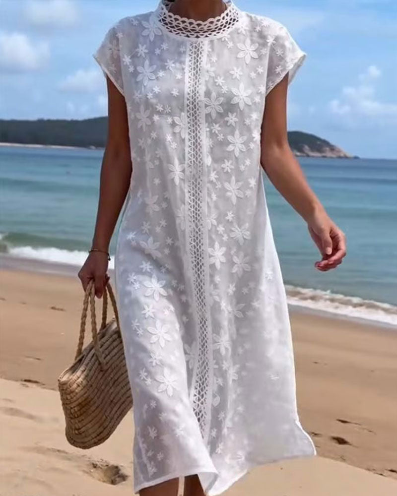 Robe Découpée Unie Imprimée