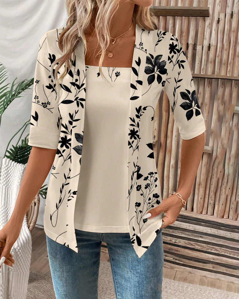 T-shirt élégant à deux pièces factices avec motif floral