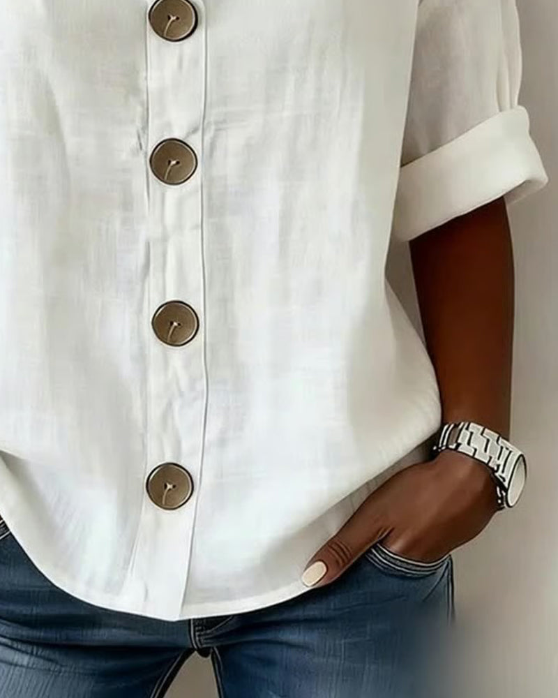 Blouse Ample À Manches Courtes Et Grands Boutons