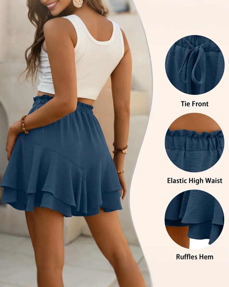 Short Double Couche Volant Cordon De Serrage
