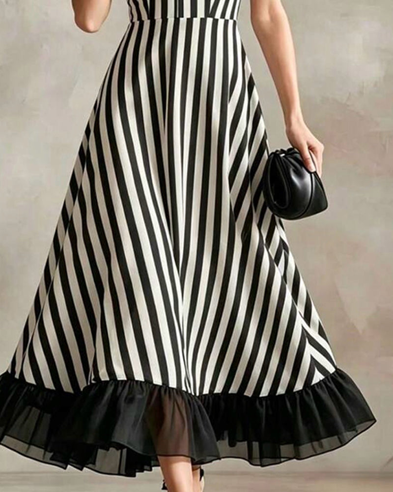 Robe Col-V Rayée Sans Manches