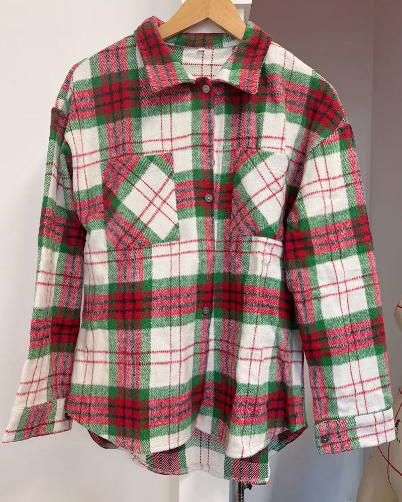 Manteau À Carreaux Laine Chemise Décontractée