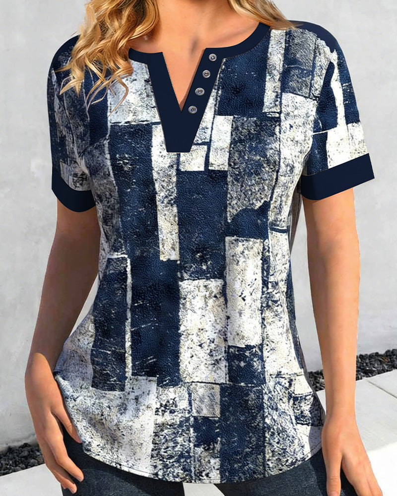 T-Shirt Abîmé Géométrique Col En V