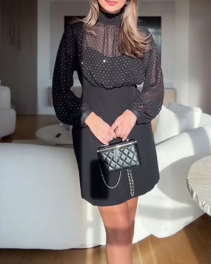 Robe Élégante À Col Haut Et Patchwork