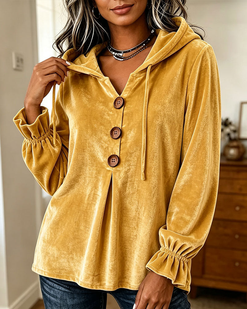 Hoodie Unie Bouton Décontracté