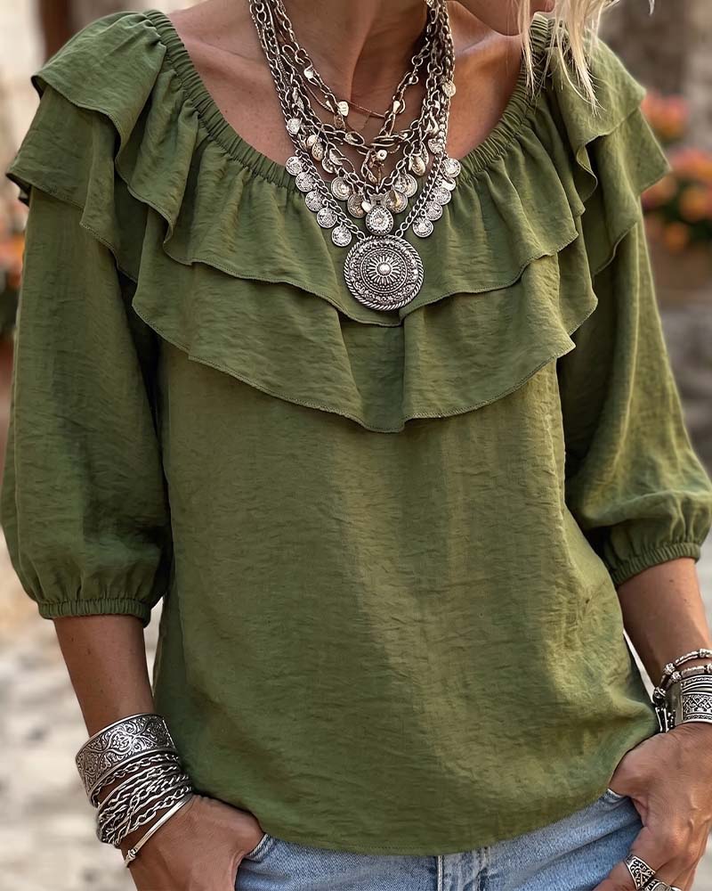 Blouse Double Couche Volant Manche Trois Quarts