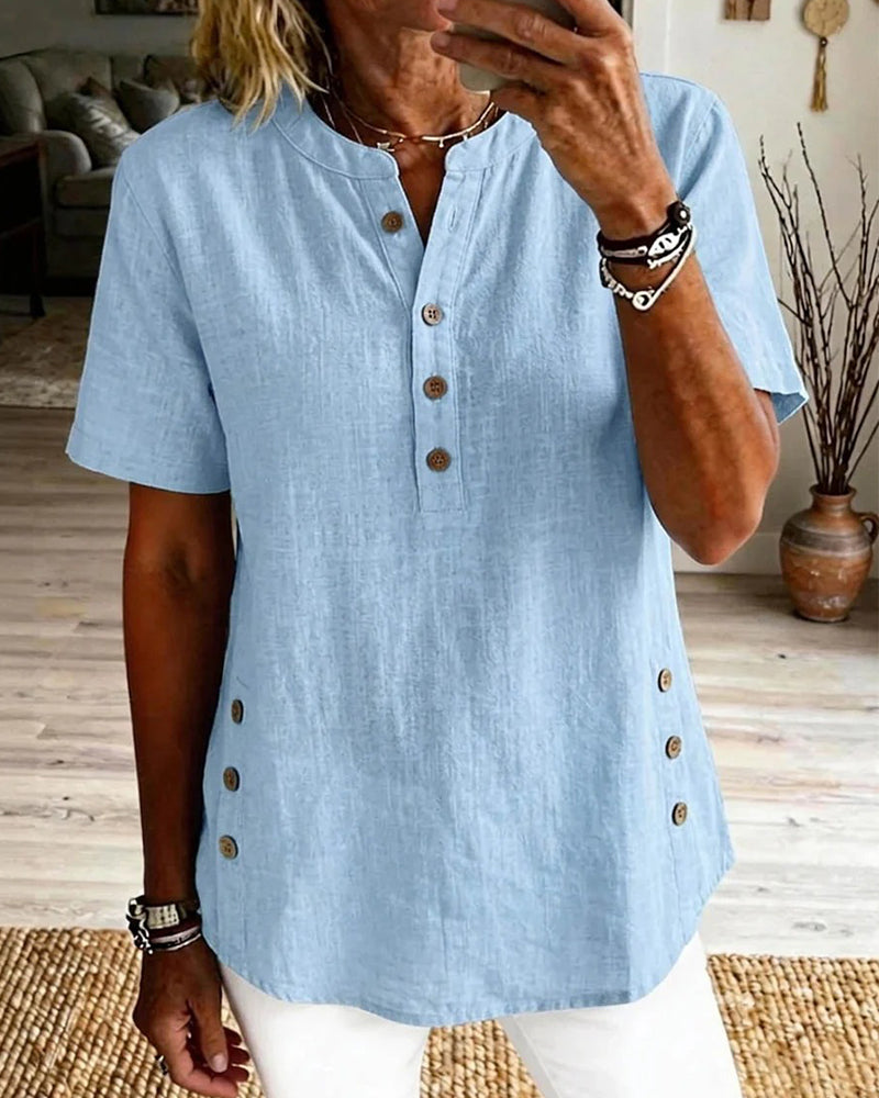 Blouse Unie Coupe Ample Manches Courtes