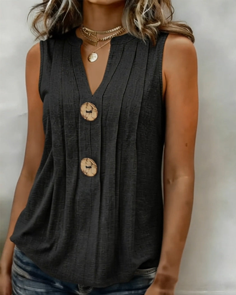 Débardeur Col En V Plissé Sans Manches