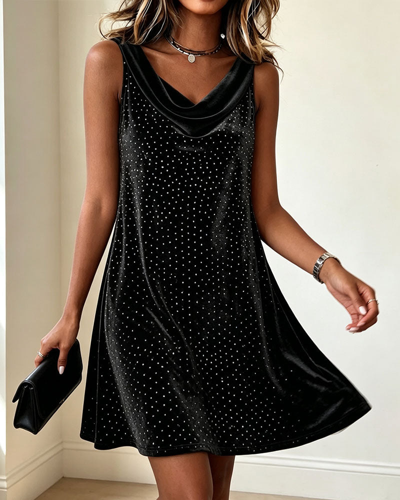 Robe Sans Manches Col Cascade Velours