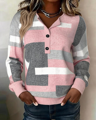 Sweatshirt À Carreaux Bouton-Devant Manche-Longue
