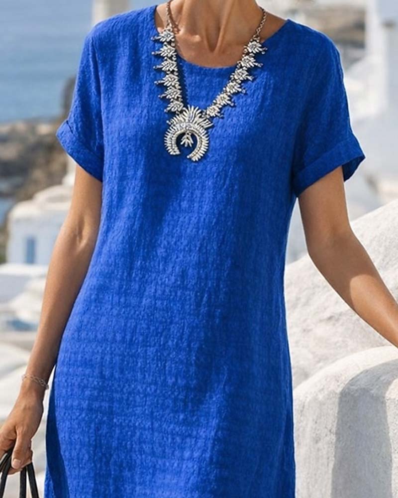 Robe Manches Courtes Fendue Droite