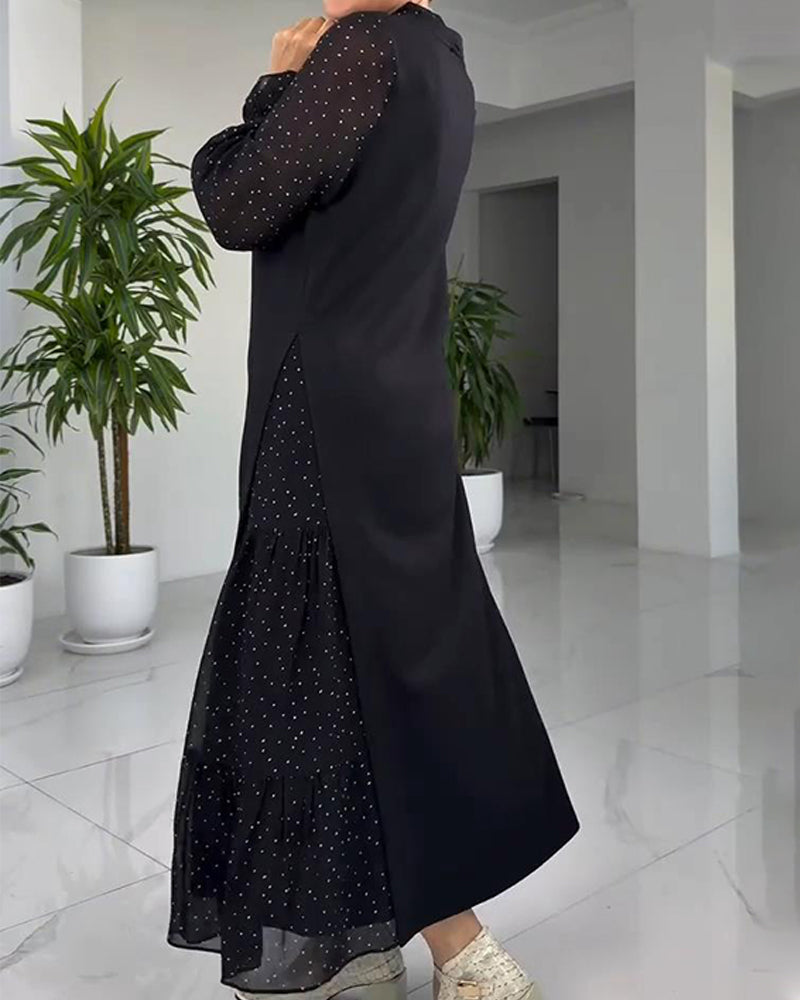 Robe Patchwork Effet Faux Deux-Pièces Avec Dentelle Et Ruban