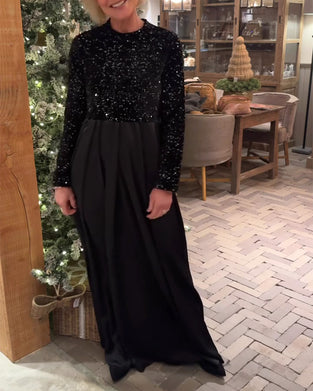 Robe Élégant Paillettes Patchwork Longueur Sol