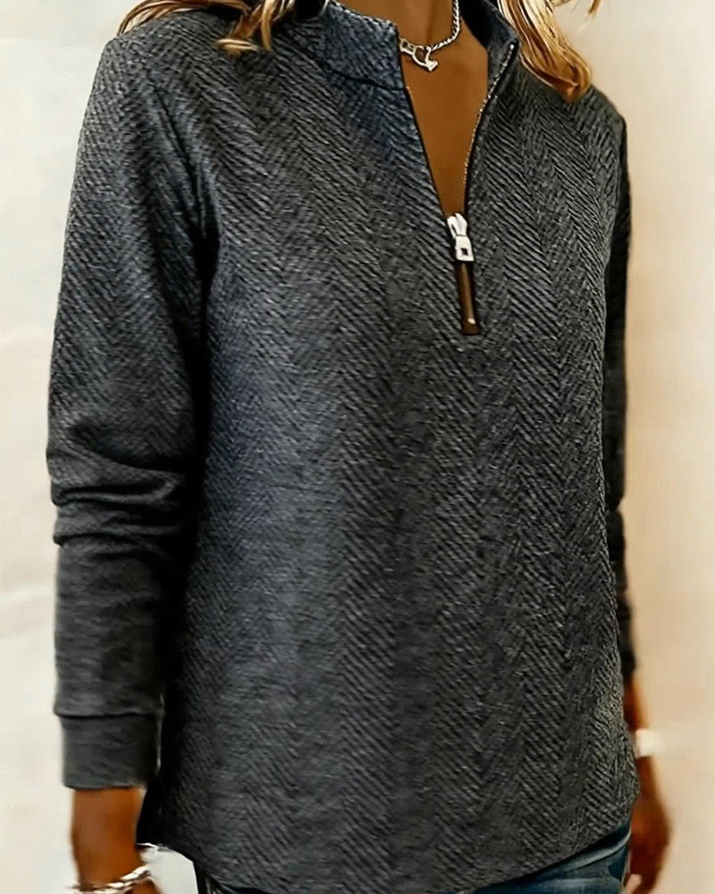 Sweat Col Montant Fermeture Éclair Décontracté