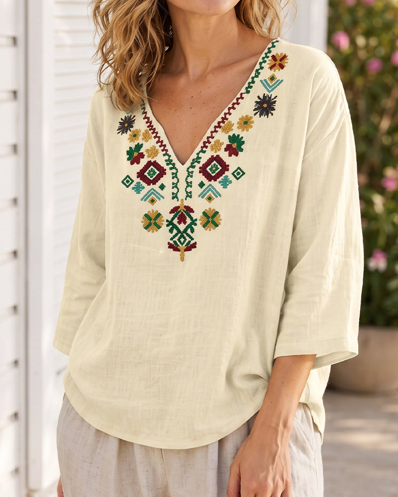 Blouse Col En V Bohémienne Imprimée
