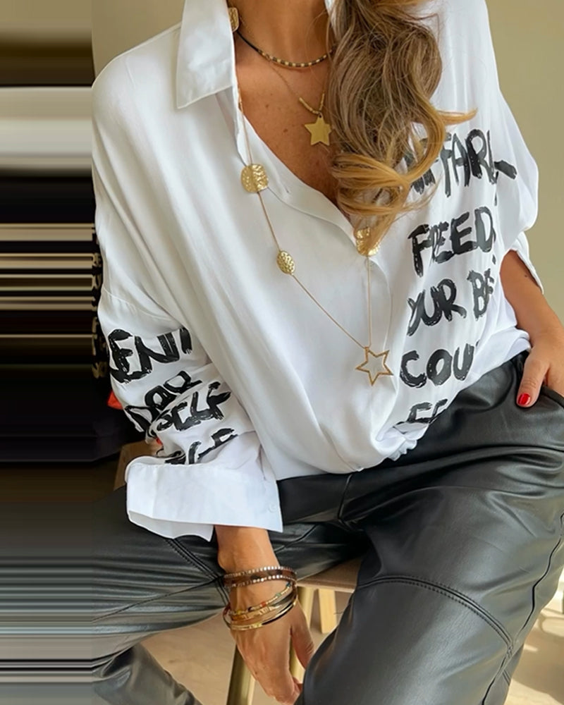 Chemise décontractée ample avec imprimé lettre