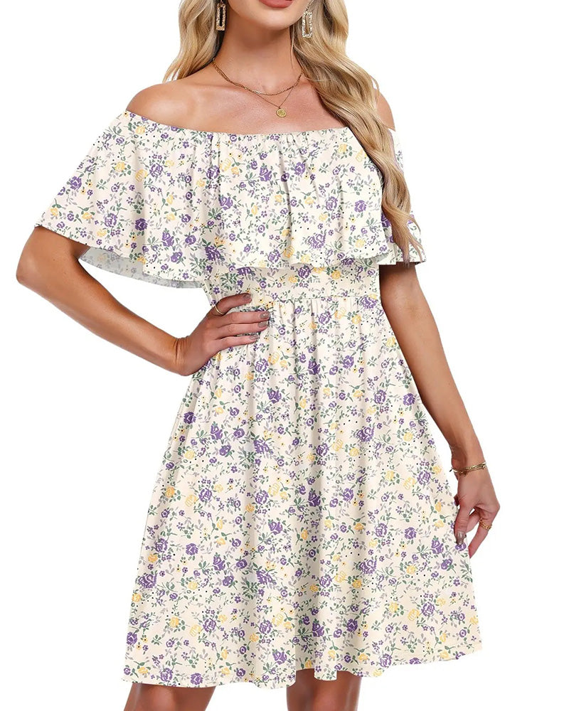 Robe Florale Épaules Dénudées Midi