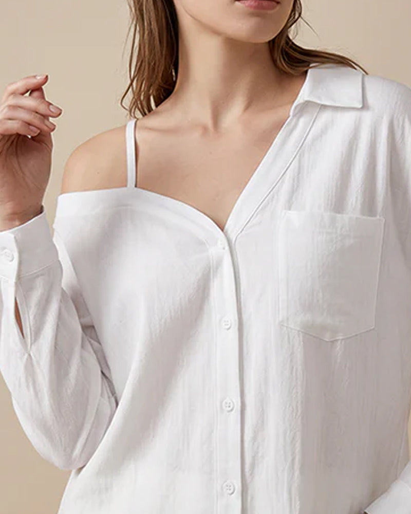 Chemise Décontractée Uni Une Épaule