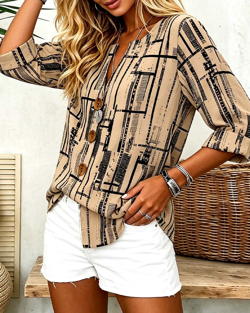 Blouse Col V Boutonnage Rayé
